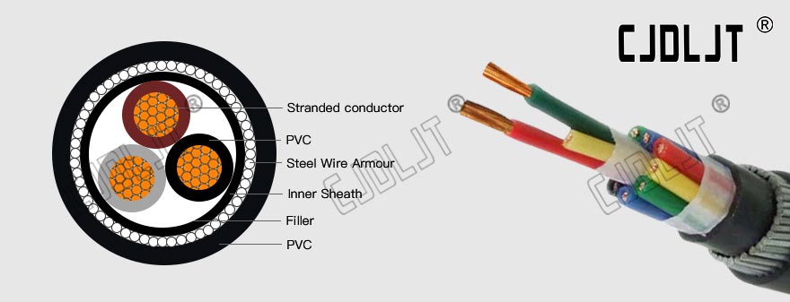 Copper core PVC insulated PVC sheathed steel wire armored cable